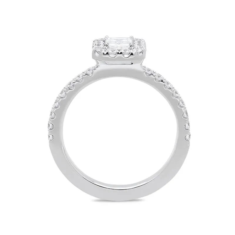 18ct White Gold 1.06ct Diamond Emerald Cut Halo Ring sold by Jura Watches product image thumbnail 2