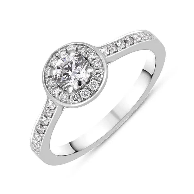 Platinum 0.53ct Diamond Brilliant Cut Halo Ring sold by Jura Watches