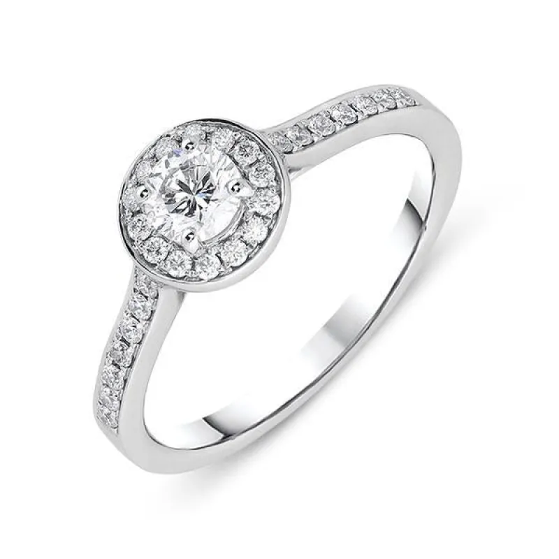 18ct White Gold 0.55ct Diamond Brilliant Cut Halo Ring sold by Jura Watches