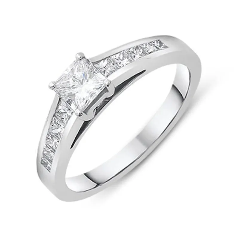 18ct White Gold 0.78ct Diamond Princess Cut Solitaire Ring sold by Jura Watches