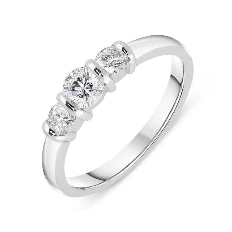 18ct White Gold 0.50ct Diamond Trilogy Bar Set Ring sold by Jura Watches