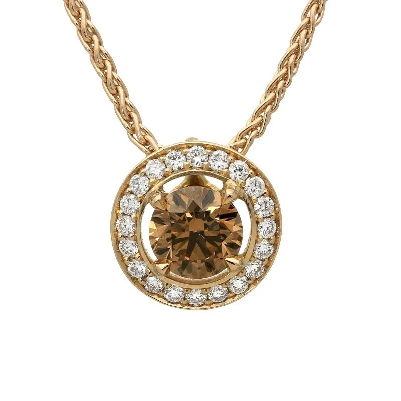 18ct Rose Gold 0.48ct Brown Diamond Halo Necklace sold by Jura Watches