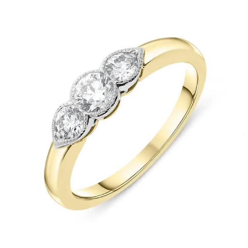 18ct Yellow Gold 0.52ct Diamond Millgrain Trilogy Ring sold by Jura Watches