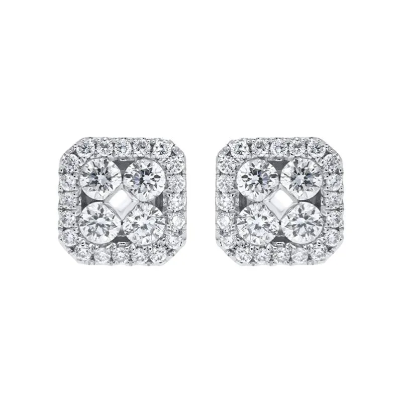 18ct White Gold 0.50ct Diamond Cushion Cluster Stud Earrings sold by Jura Watches