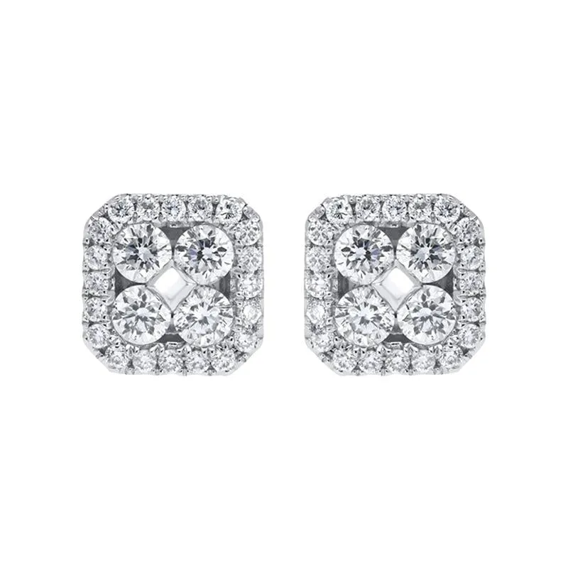 18ct White Gold 0.50ct Diamond Cushion Cluster Stud Earrings sold by Jura Watches