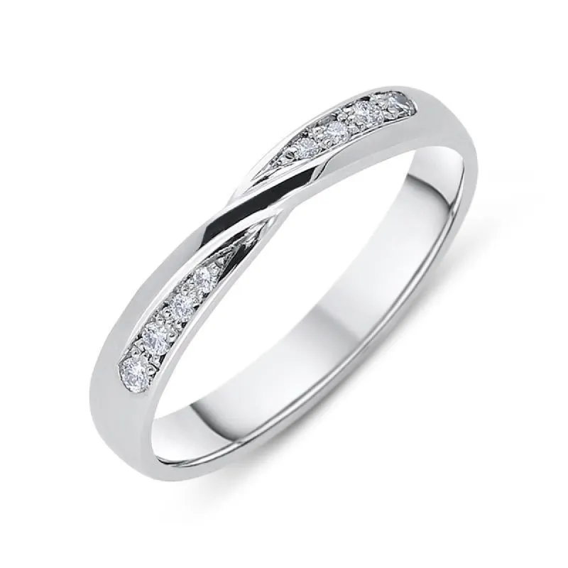Platinum 0.08ct Diamond Brilliant Cut Crossover Wedding Ring sold by Jura Watches