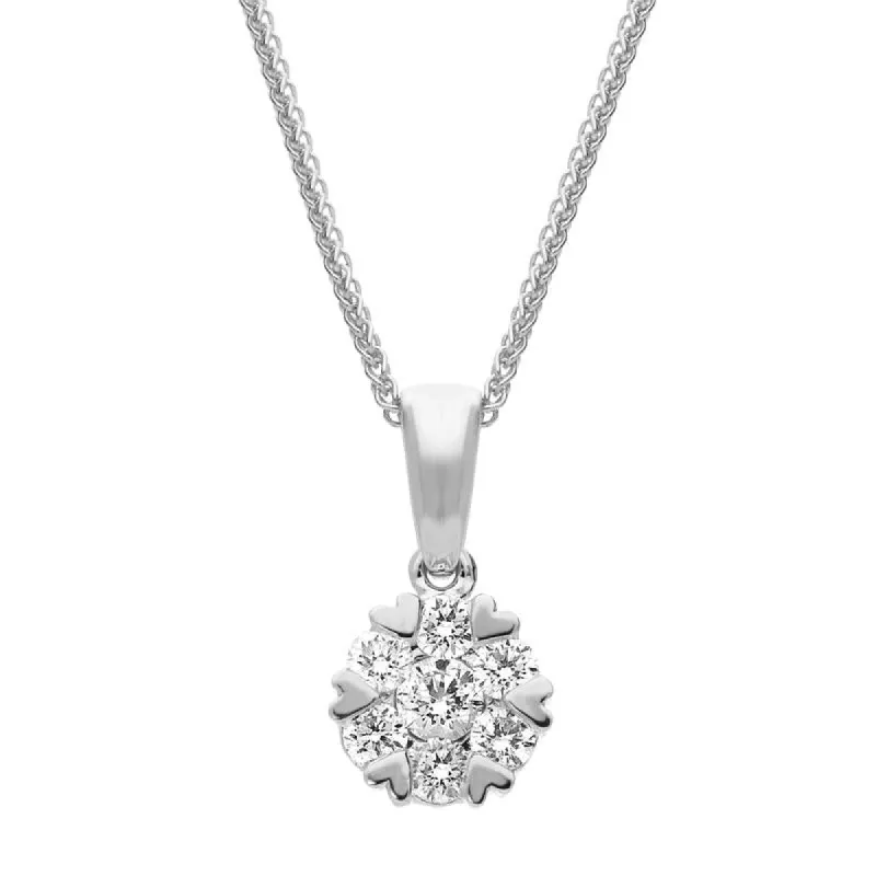18ct White Gold 0.46ct Diamond Cluster Heart Edged Necklace sold by Jura Watches