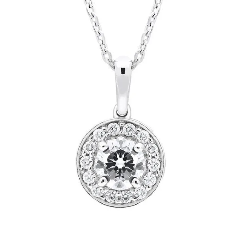 18ct White Gold 0.47ct Diamond Round Halo Necklace sold by Jura Watches