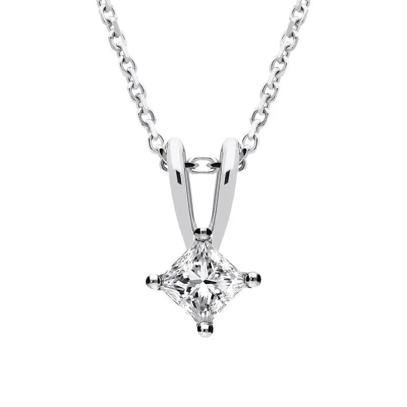 18ct White Gold 0.41ct Diamond Princess Cut Solitaire Necklace sold by Jura Watches