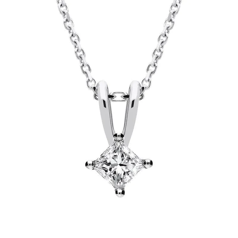 18ct White Gold 0.41ct Diamond Princess Cut Solitaire Necklace sold by Jura Watches