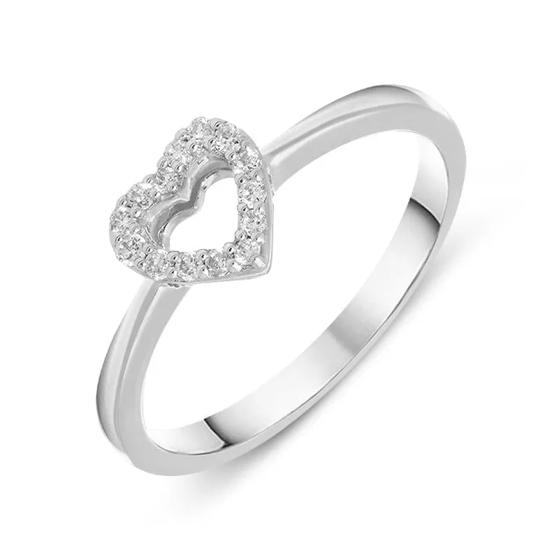 18ct White Gold 0.12ct Diamond Open Heart Ring sold by Jura Watches