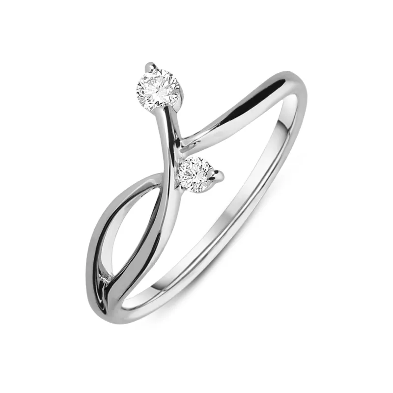 18ct White Gold 0.13ct Diamond Cross Over Vine Ring sold by Jura Watches