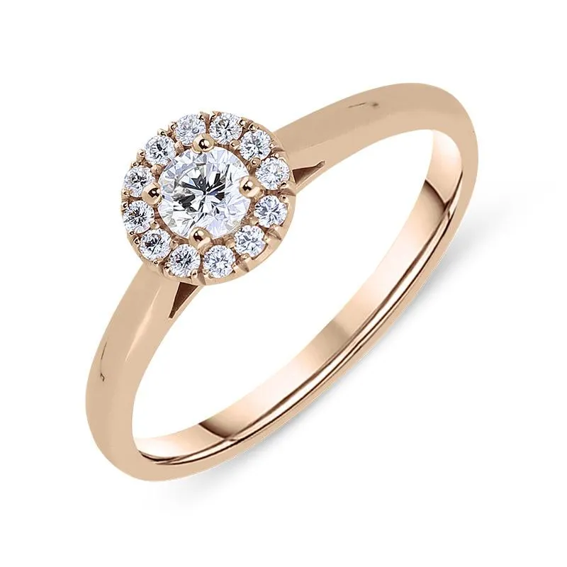 18ct Rose Gold 0.31ct Diamond Pave Round Halo Ring sold by Jura Watches