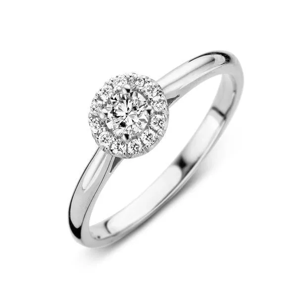 18ct White Gold 0.30ct Diamond Pave Round Halo Ring sold by Jura Watches