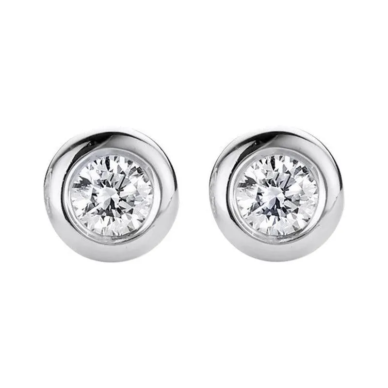 18ct White Gold 0.10ct Diamond Bezel Set Solitaire Stud Earrings sold by Jura Watches