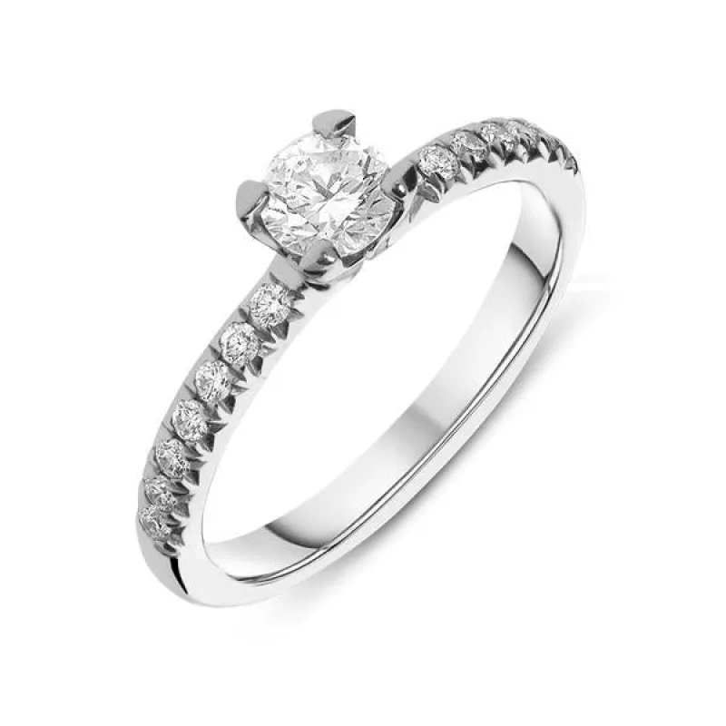 Platinum Diamond Round Brilliant Shoulder Solitaire Ring sold by Jura Watches