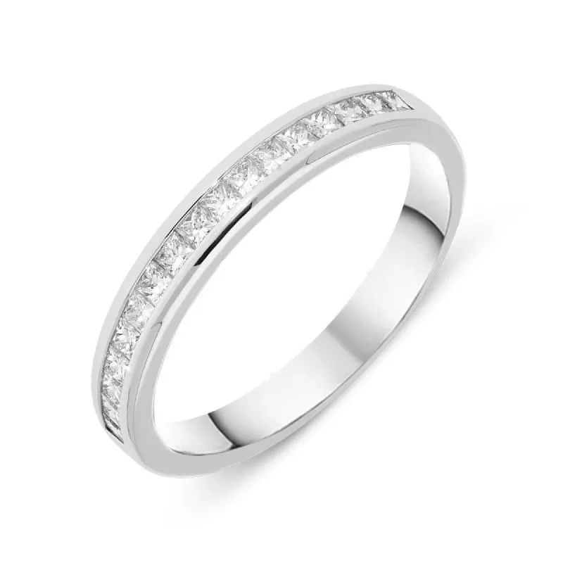 18ct White Gold Diamond Princess Cut Wedding Half Eternity Ring sold by Jura Watches