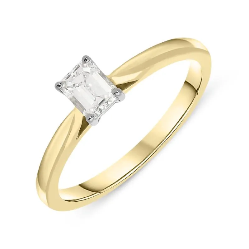 18ct Yellow Gold 0.35ct Diamond Emerald Cut Solitaire Ring sold by Jura Watches