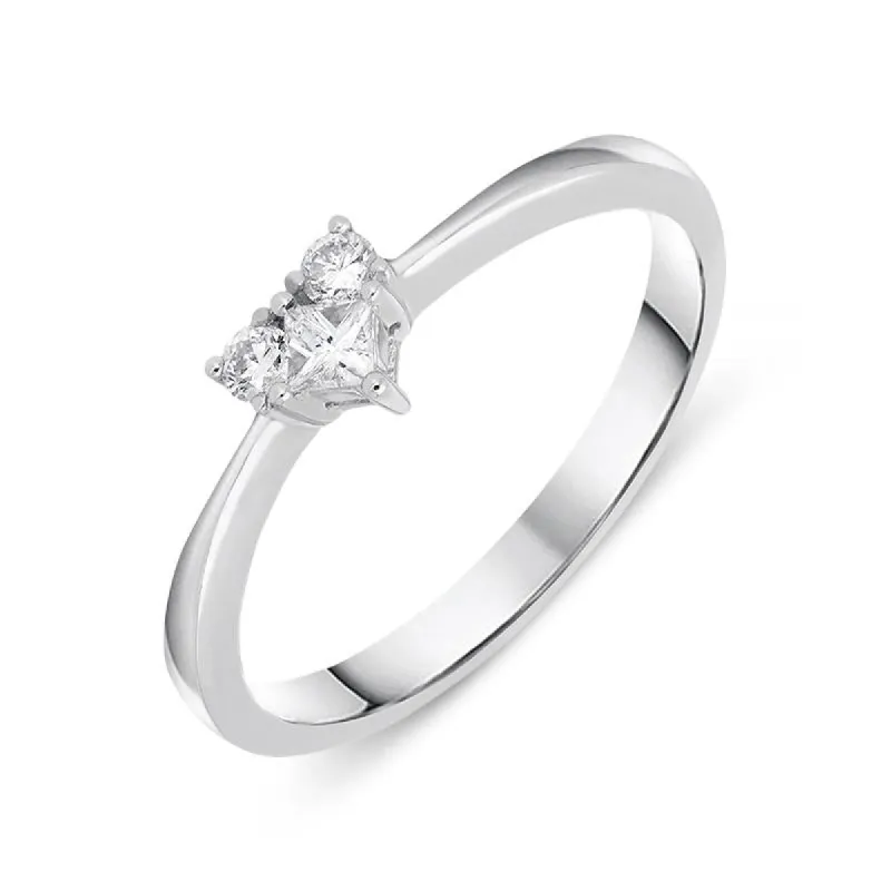 18ct White Gold 0.19ct Diamond Three Stone Heart Ring sold by Jura Watches
