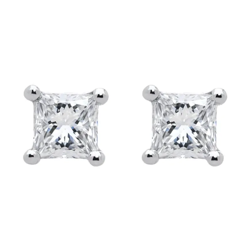 18ct White Gold 0.30ct Diamond Solitaire Princess Cut Stud Earrings sold by Jura Watches