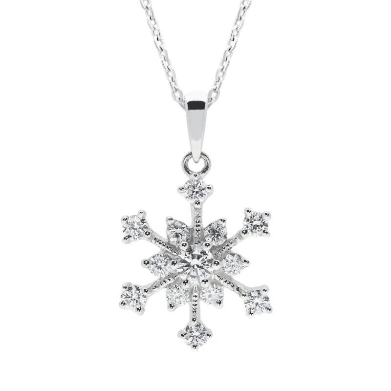 18ct White Gold 0.34ct Diamond Snowflake Necklace sold by Jura Watches