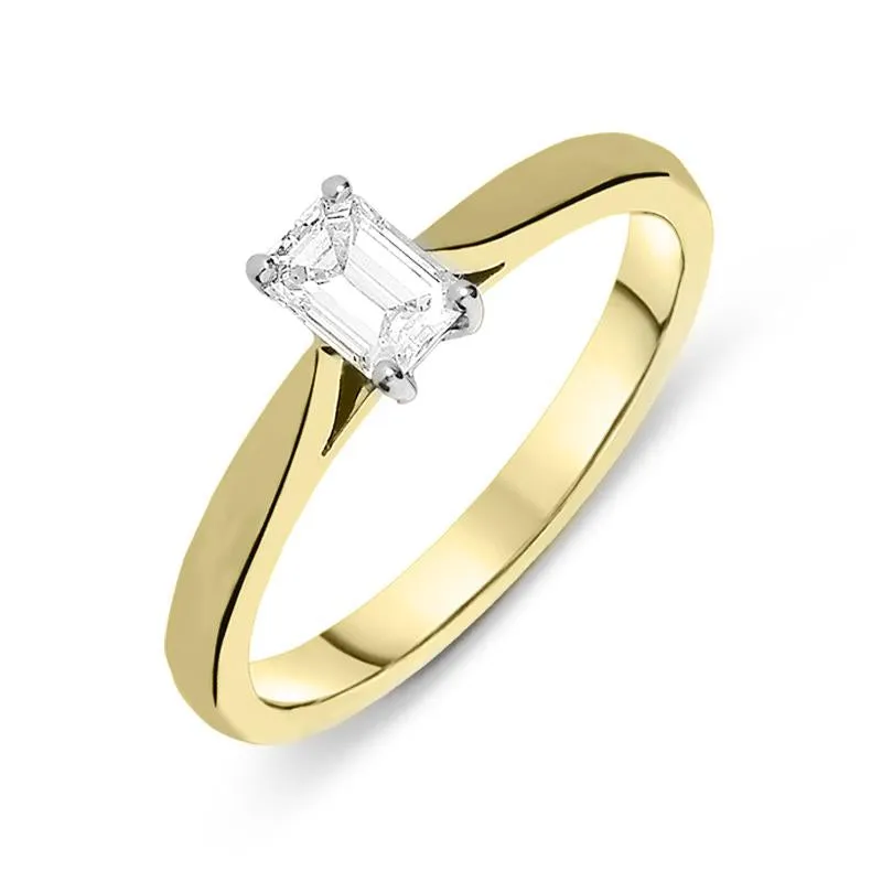 18ct Yellow Gold 0.40ct Diamond Solitaire Emerald Cut Claw Set Ring sold by Jura Watches