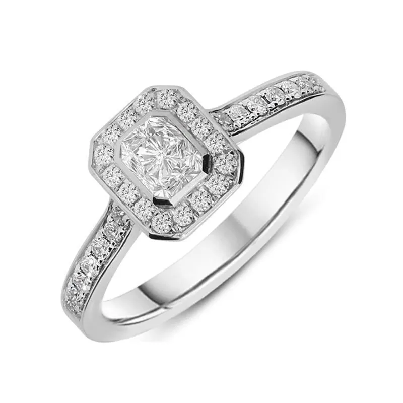 Platinum 0.63ct Diamond Emerald Cut Framed Cluster Ring sold by Jura Watches