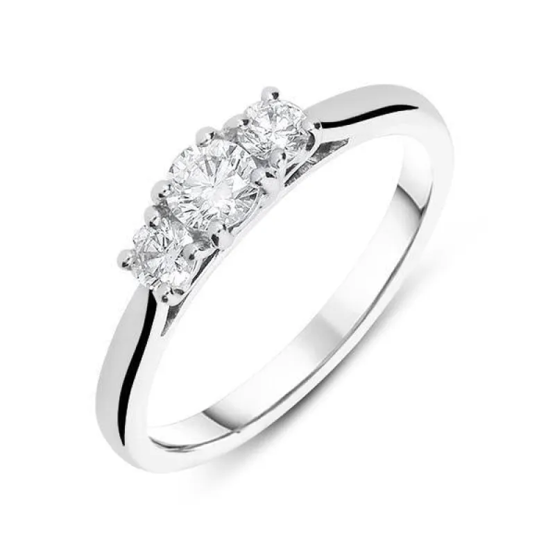 18ct White Gold 0.50ct Diamond Brilliant Cut Claw Set Trilogy Ring sold by Jura Watches