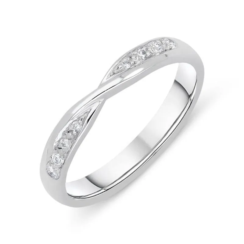 18ct White Gold 0.07ct Diamond Crossover Wedding Ring sold by Jura Watches