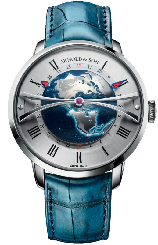 Arnold & Son Globetrotter Steel Opaline Limited Edition sold by Jura Watches