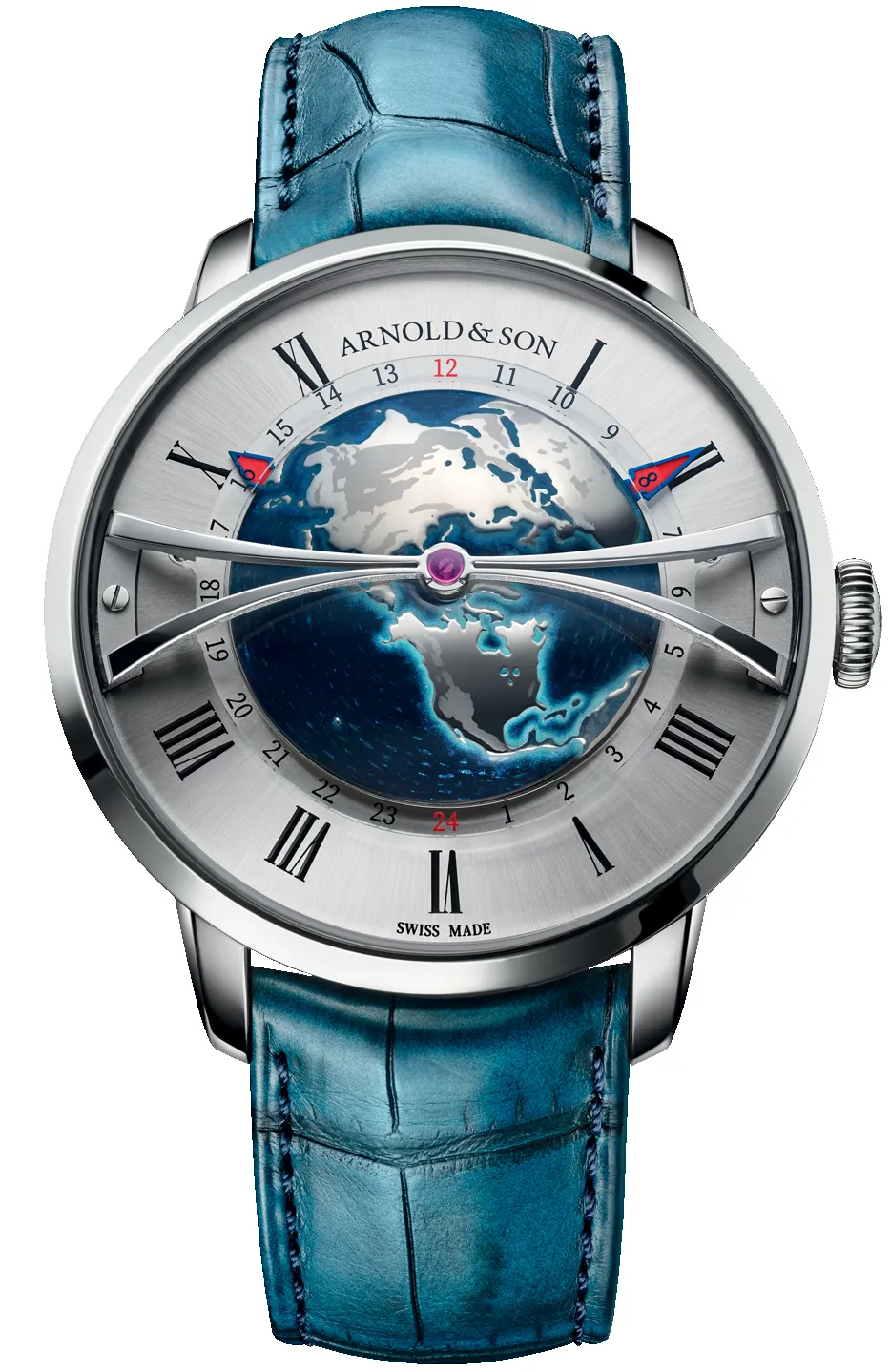 Arnold & Son Globetrotter Steel Opaline Limited Edition sold by Jura Watches
