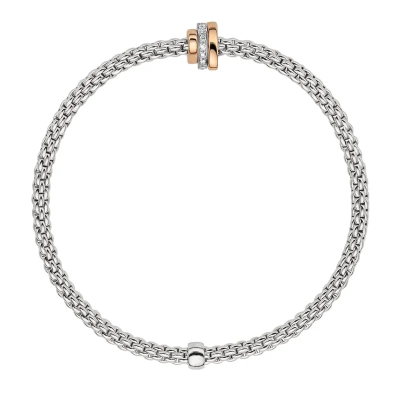 Fope Flex'it Prima 18ct White Gold 0.10ct Diamond Rose Gold Rondelle Bracelet sold by Jura Watches