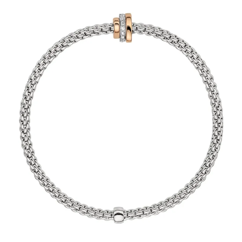 Fope Flex'it Prima 18ct White Gold 0.10ct Diamond Rose Gold Rondelle Bracelet sold by Jura Watches