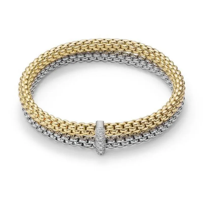 Fope Flex'it Solo 18ct White Yellow Gold 0.22ct Diamond Double Bracelet sold by Jura Watches