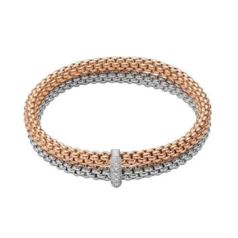 Fope Flex'it Solo 18ct White Rose Gold 0.22ct Diamond Double Bracelet sold by Jura Watches