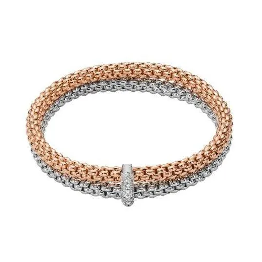 Fope Flex'it Solo 18ct White Rose Gold 0.22ct Diamond Double Bracelet sold by Jura Watches