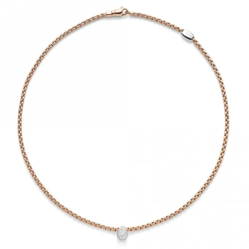 Fope Eka Tiny 18ct Rose Gold 0.27ct Diamond Pear Necklace sold by Jura Watches