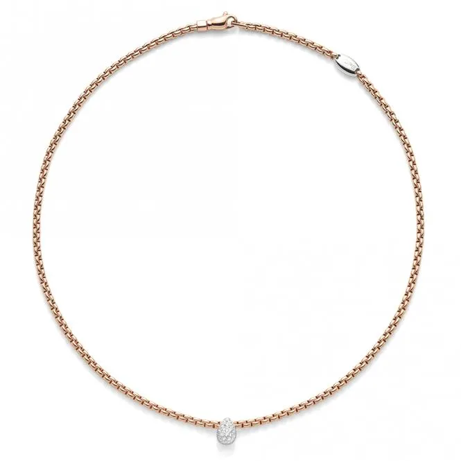 Fope Eka Tiny 18ct Rose Gold 0.27ct Diamond Pear Necklace sold by Jura Watches