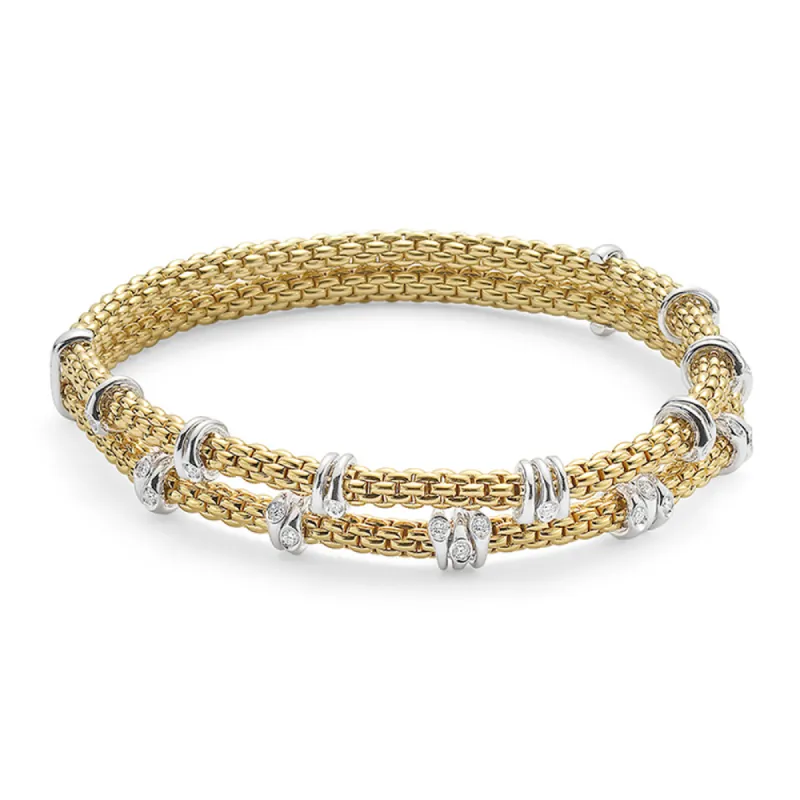 Fope Flex'it Prima 18ct Yellow Gold 0.37ct Diamond Two Row Bracelet sold by Jura Watches