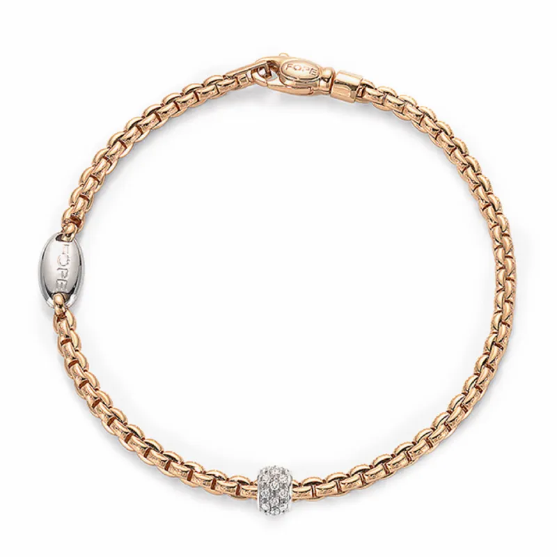 Fope Eka Tiny 18ct Rose Gold Diamond Rondelle Bracelet sold by Jura Watches