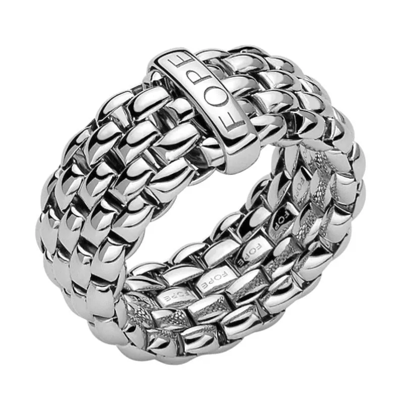 Fope Flex'it Essentials 18ct White Gold Wide Ring sold by Jura Watches