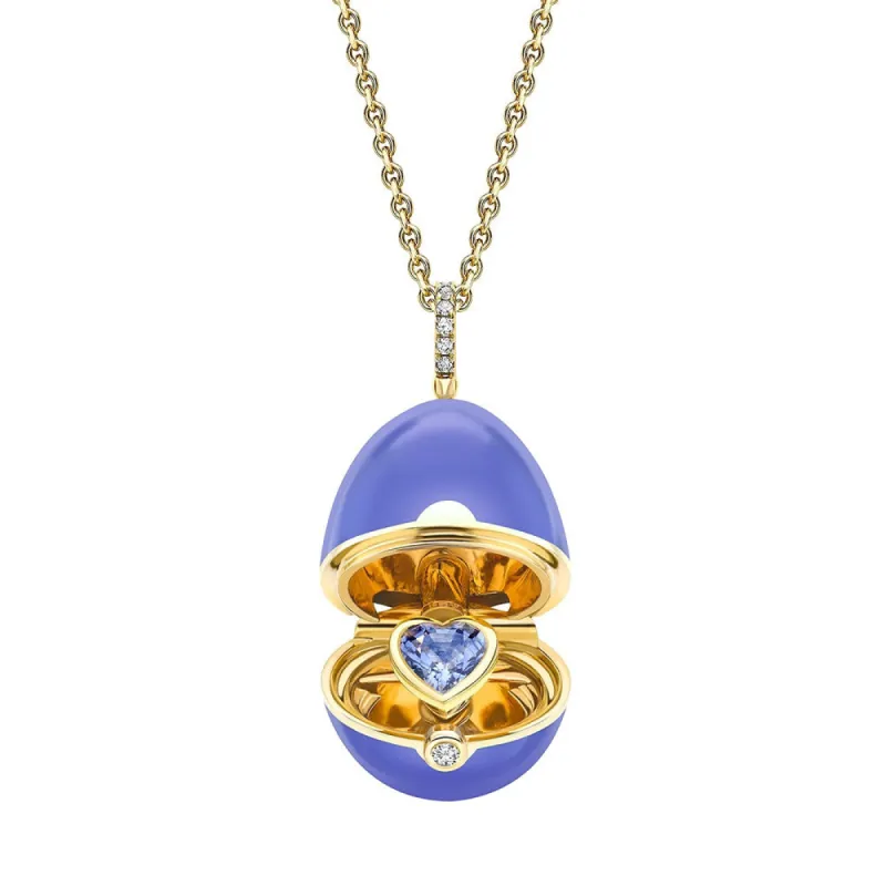 Faberge Essence 18ct Yellow Gold Diamond Sapphire Blue Lacquer Heart Surprise Locket sold by Jura Watches