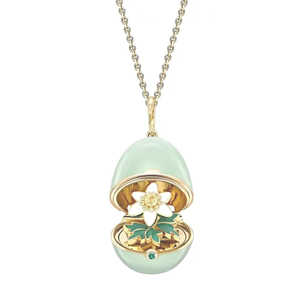 Faberge Essence 18ct Yellow Gold Emerald Sapphire Green Lacquer Anemone Surprise Locket sold by Jura Watches