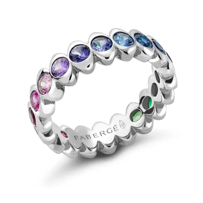 Faberge Colours of Love Cosmic Curve 18ct White Gold Rainbow Gemstone Eternity Ring sold by Jura Watches