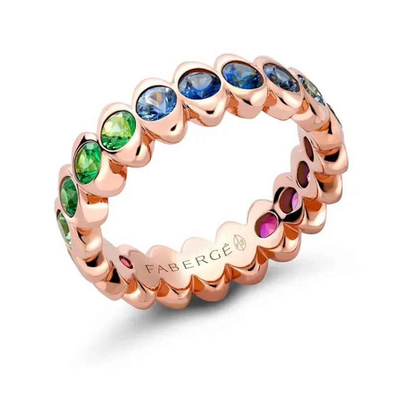 Faberge Colours of Love Cosmic Curve 18ct Rose Gold Rainbow Gemstone Eternity Ring sold by Jura Watches