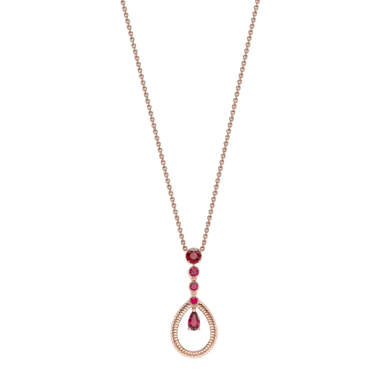 Faberge Colours of Love 18ct Rose Gold Ruby Fluted Teardrop Pendant sold by Jura Watches
