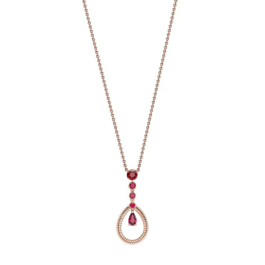 Faberge Colours of Love 18ct Rose Gold Ruby Fluted Teardrop Pendant sold by Jura Watches