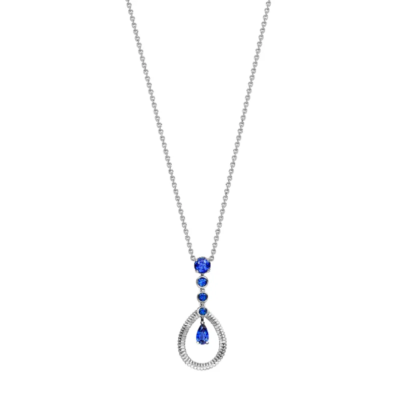Faberge Colours of Love 18ct White Gold Sapphire Fluted Teardrop Pendant sold by Jura Watches