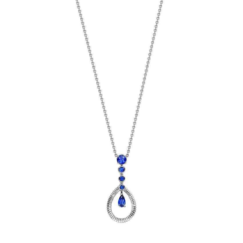 Faberge Colours of Love 18ct White Gold Sapphire Fluted Teardrop Pendant sold by Jura Watches