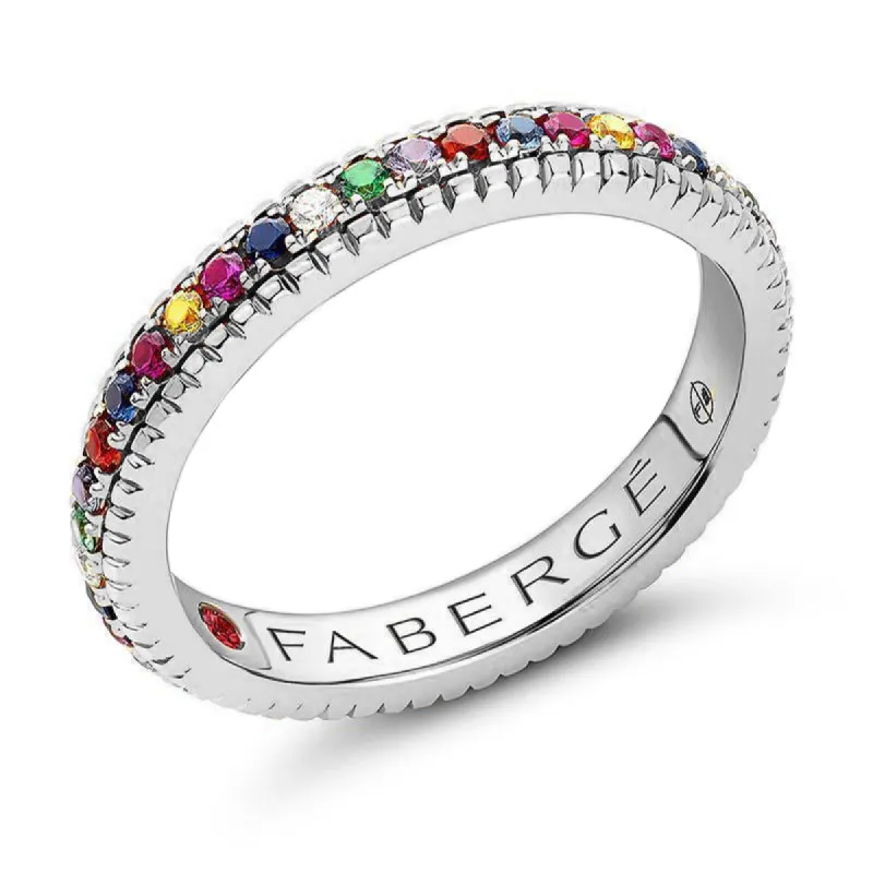 Faberge Colours of Love 18ct White Gold Multicoloured Gemstone Fluted Band Ring sold by Jura Watches